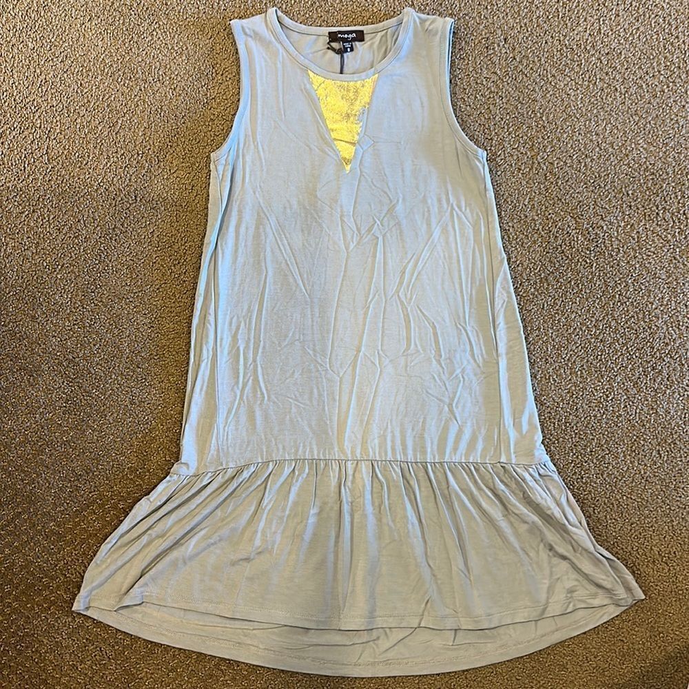 Imoga Girls Grey Tank Dress with Gold Triangle Neckline